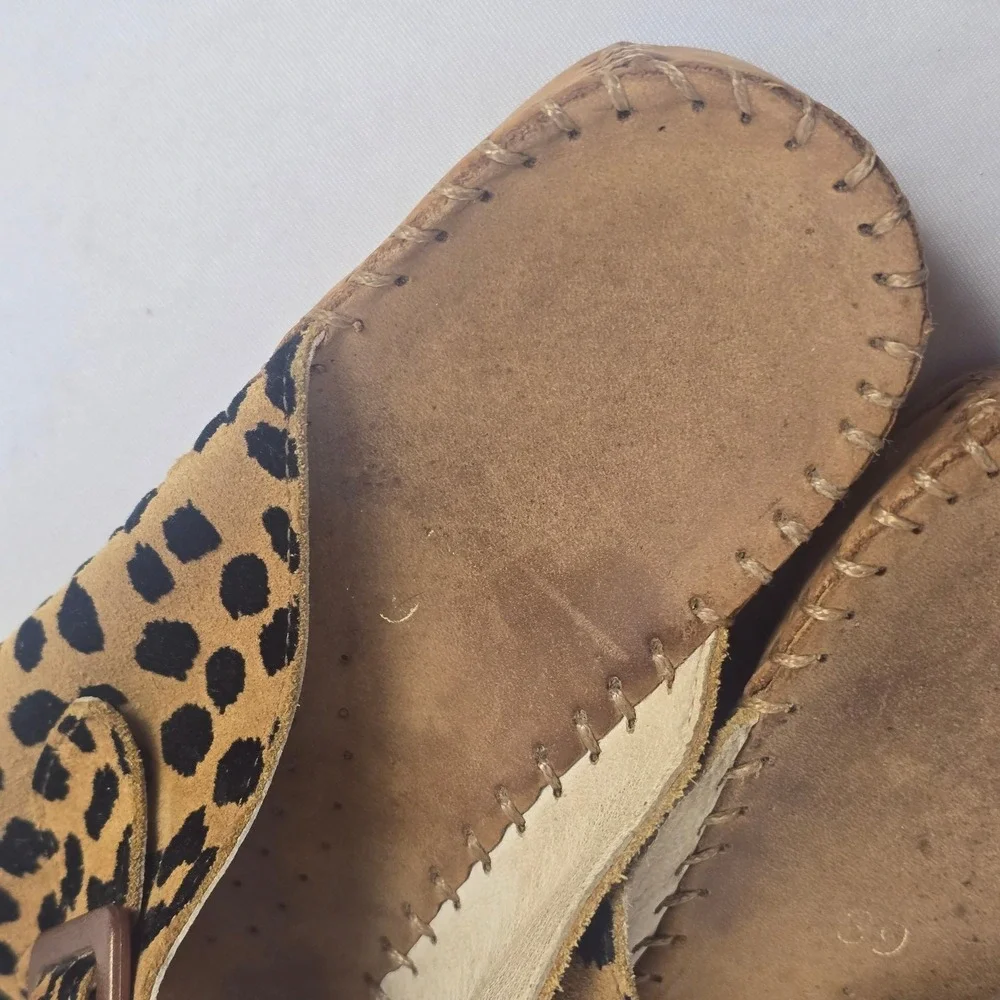 La Plume Leopard Print Double Buckle Platform Slide Sandals Tan Brown  Print 39